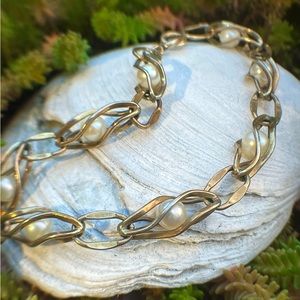 Vintage Krementz signed Gold (tone) Pearl Cage Link Bracelet